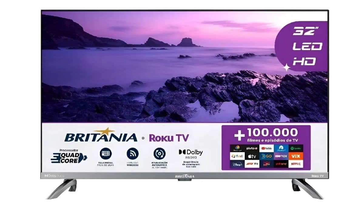 TV para sala pequena custo-benefício Smart TV 32 HD Britânia B32CRA Roku TV LED Wi-fi HDMI USB